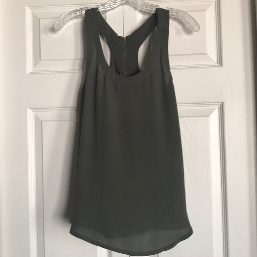 EXPRESS olive green tank top with zipper in back.